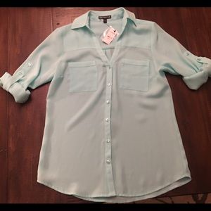 Express Aqua Blue Button Up Portofino Blouse